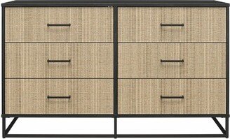 Kelly 6 Drawer Dresser Faux Rattan/Black Oak