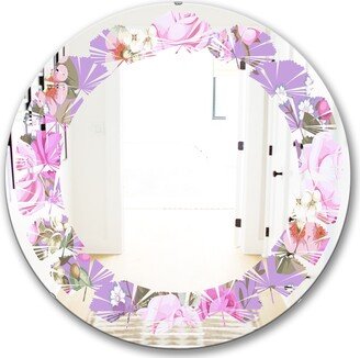 Designart 'pattern with country roses' Printed Modern Round or Oval Wall Mirror - Leaves