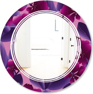 Designart 'Orchid blossom colorful pattern' Printed Modern Round or Oval Wall Mirror - Triple C