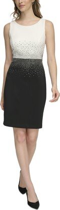 Petite Boat-Neck Rhinestone-Embellished Dress