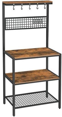 Bakers Rack, Coffee Bar, Kitchen Storage Shelf Rack with 10 Hooks, 3 Shelves, Adjustable Feet, for Microwave Oven