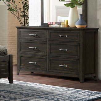 Inyx Transitional Walnut 58-inch Wide 6-Drawer Solid Wood Dresser