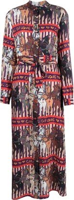 Graphic-Print Belted Midi Shirtdress