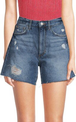 Mid Rise Distressed Denim Shorts