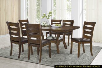 EDWINRAYLLC Solid Wood Dining Room Set 7-Piece, Table with Self-Storing Leaf and 6 Faux Leather Upholstery Wooden Side Chairs