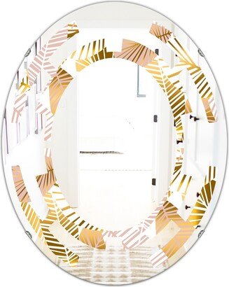 Designart 'Golden Palm Leaves II' Printed Modern Round or Oval Wall Mirror - Space