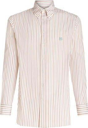 Logo Embroidered Striped Long-Sleeved Shirt-AA