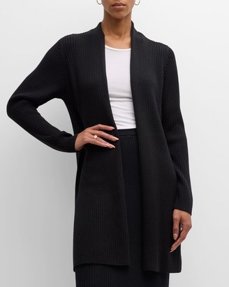 Ribbed Open-Front Merino Wool Cardigan