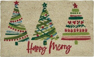 Happy Merry Christmas Tree Doormat - Beige 1'6''x2'6''