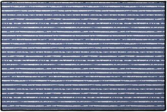 Door Mats: Distressed Dusty Blue And White Stripes Door Mat, Blue