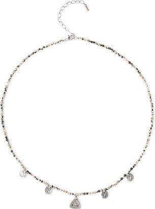 Round Black and White Dalmation Mineral Stone with Silvertone Charms Necklace