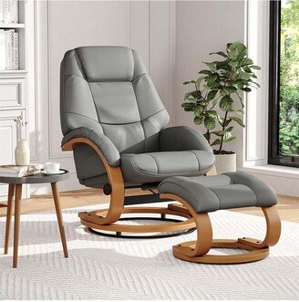 Living and Home Contemporary Leather Soft Recliner with Footstool