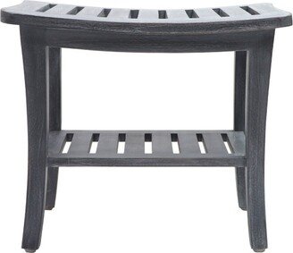 20'' x 13.5'' x 17.5'' Contemporary Teak Wooden Bench with Bottom Storage Shelf for Indoors and Outdoors, Weathered Gray