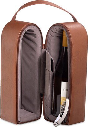 Leather Wine Bottle Carrier Caddy Travel Bag & Tool Set