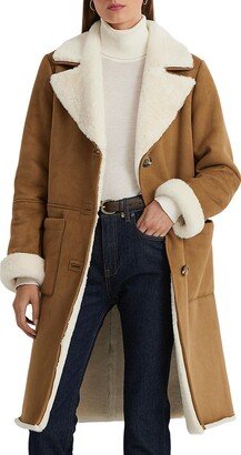 Notch Collar Faux Suede Coat with Faux Shearling Lining