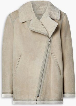 Azario leather-trimmed shearling biker jacket