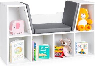 Best Choice Products 6-Cubby Kids Bedroom Storage Organizer, Multi-Purpose Bookcase w/ Cushioned Reading Nook - White