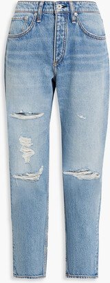 Cropped distressed straight-leg jeans