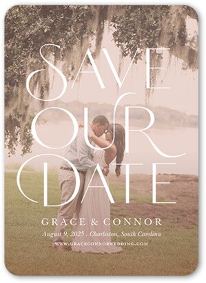 Save The Date Cards: Flowy Serif Save The Date, Pink, 5X7, Matte, Signature Smooth Cardstock, Rounded-AA