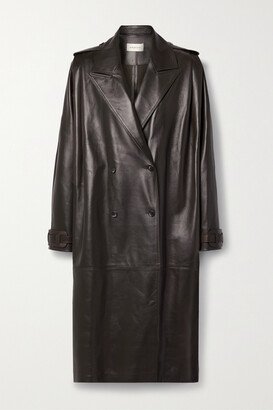 Eglan Double-breasted Leather Trench Coat - Brown