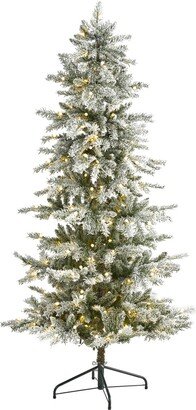 Slim Flocked Nova Scotia Spruce Artificial Christmas Tree with Lights and Bendable Branches, 78