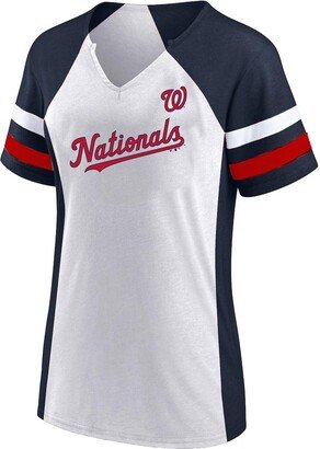 Women's White, Navy Washington Nationals Plus Size Notch Neck T-shirt - White, Navy