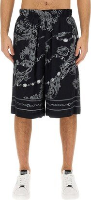 Barocco-Printed Knee-Length Track Shorts-AA