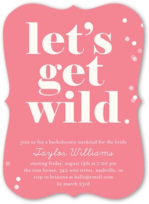 Bachelorette Party Invitations: Wild Bash Bachelorette Party Invitation, Pink, 5X7, Pearl Shimmer Cardstock, Bracket