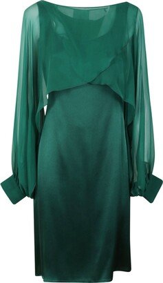 Puff Sleeved Draped Satin Slip Dress