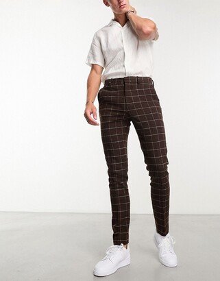 skinny wool mix smart pants in chocolate brown window check