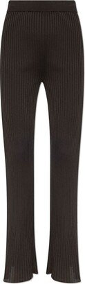 High-Waisted Chunky Ribbed Knit Trousers-AA