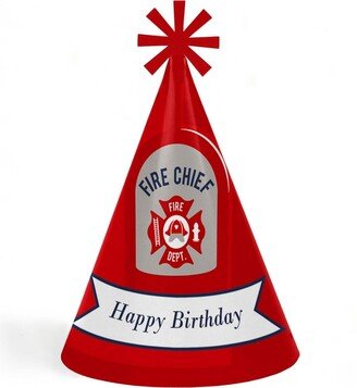 Big Dot Of Happiness Fired Up Fire Truck - Cone Happy Birthday Party Hats - Set of 8 (Standard Size)