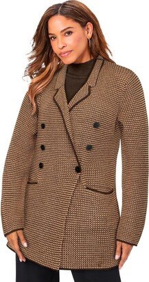 Jessica London Jeica London Women' Plu Size Double-Breated Sweater Blazer, 2X - Soft Camel Chocolate