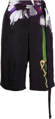 Tie-Detailed Printed Bermuda Shorts