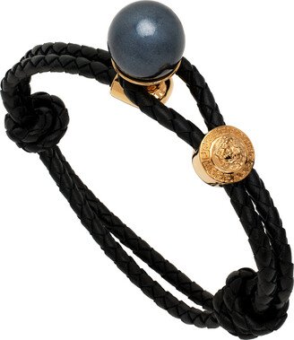 Black Leather & Pearl Bracelet