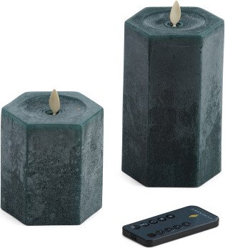 Set Of 2 Led Moving Flame Hexagon Pillars