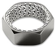 Men's Sterling Silver & Black Rhodium Classic Chain Industrial Look Hexagon Band