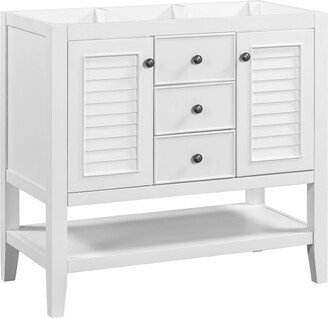 HwoamneT 36 Bathroom Vanity without Sink, Cabinet Base Only, Two Cabinets and Drawers, Open Shelf, Solid Wood Frame