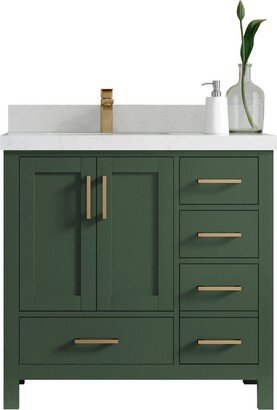 Malibu 36 In. W X 22 D Left Offset Sink Bathroom Vanity in Lafayette Green With Quartz Or Marble Countertop | Modern Vanity