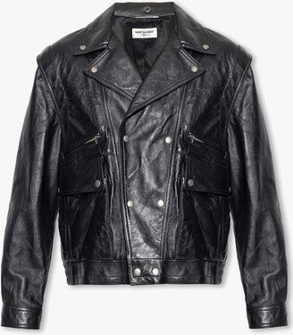 Leather Jacket With Detachable Sleeves - Black-AA