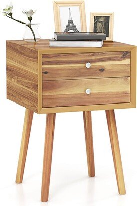 2-Drawer Nightstand Mid-century Modern Bed Side Table w/ Storage