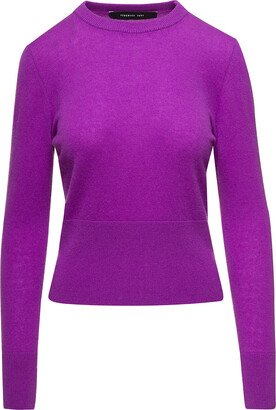 Violet Sweater With Round Neck And Ribbed Trim In Wool And Cashmere Woman