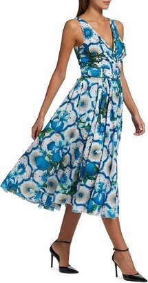 Vivien Belted Floral Midi-Dress