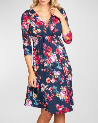 Maternity 3/4-Sleeve Floral-Print Dress