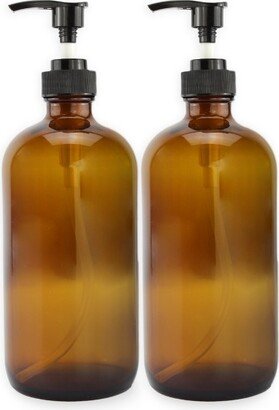 Cornucopia Brands- 16oz Amber Glass Bottles with Black Pump Dispensers 2pk