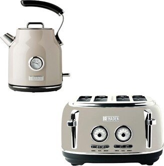 Dorset 1.7 Liter Stainless Steel Auto Shut Off Electric Kettle, Beige with Dorset 4 Slice Wide Slot Stainless Steel Toaster, Putty