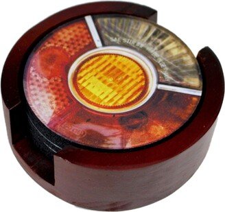 Car Tail Light Coaster Set Of 5 With Wood Holder