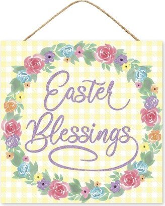 Easter Blessings Plaque, Wall Art, Painted Floral Wreath, Square, 10L X 10H, Paper Board