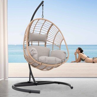 Wicker Hanging Chair Swing, Porch Swing w/Stand, Metal Frame,Cushion - 46.5”