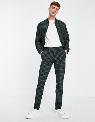 smart skinny pants in forest green grid check - part of a set